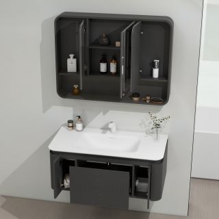 Зеркальный шкаф с подсветкой Black&White Universe 930MC1000 100 см серый